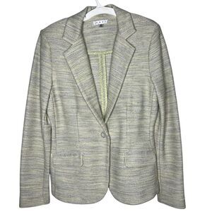 CAbi Tweed Cotton Blend Green/Gray Blend Women's Blazer One Button Jacket Size 6